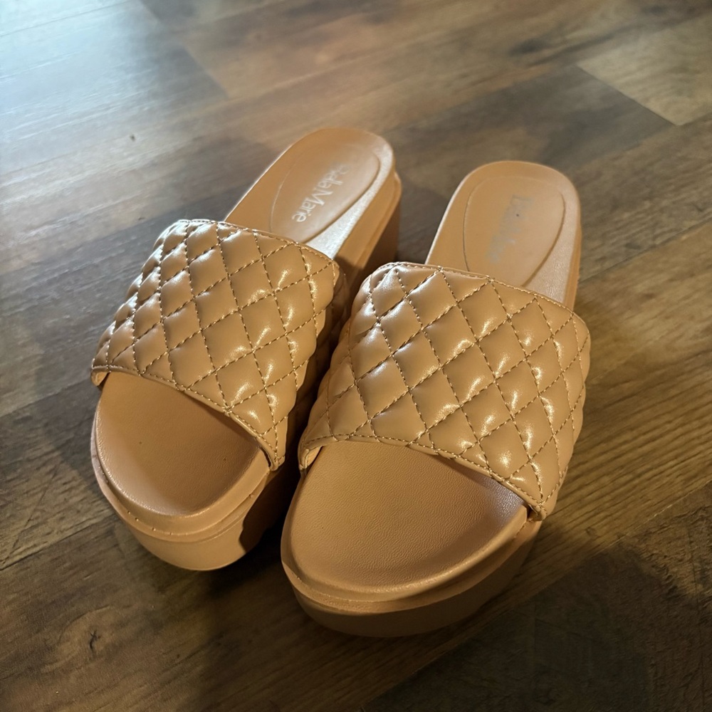 Bella Marie Quilted Beige Platform Mules
